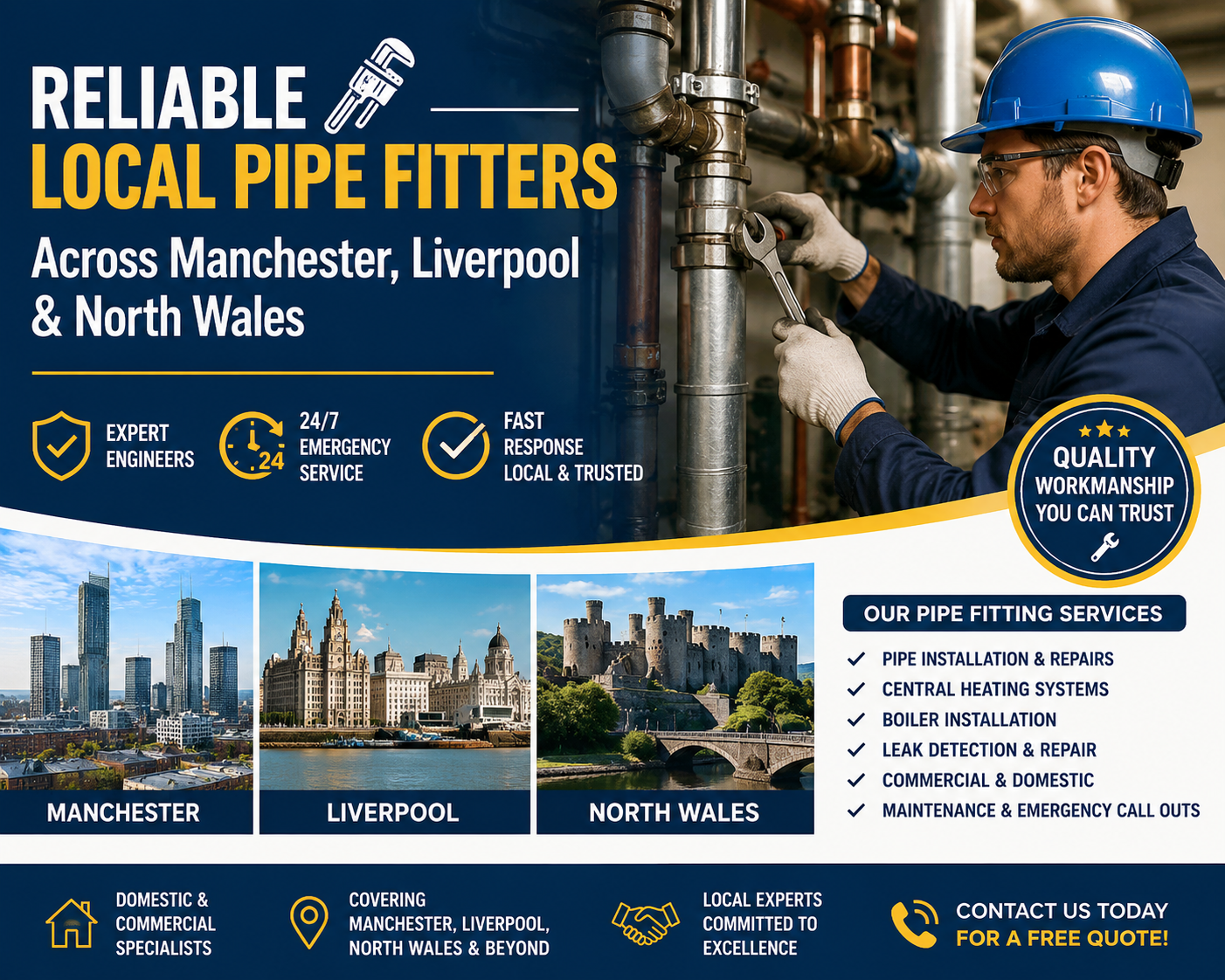 Reliable Local Pipe Fitters Across Manchester, Liverpool & North Wales